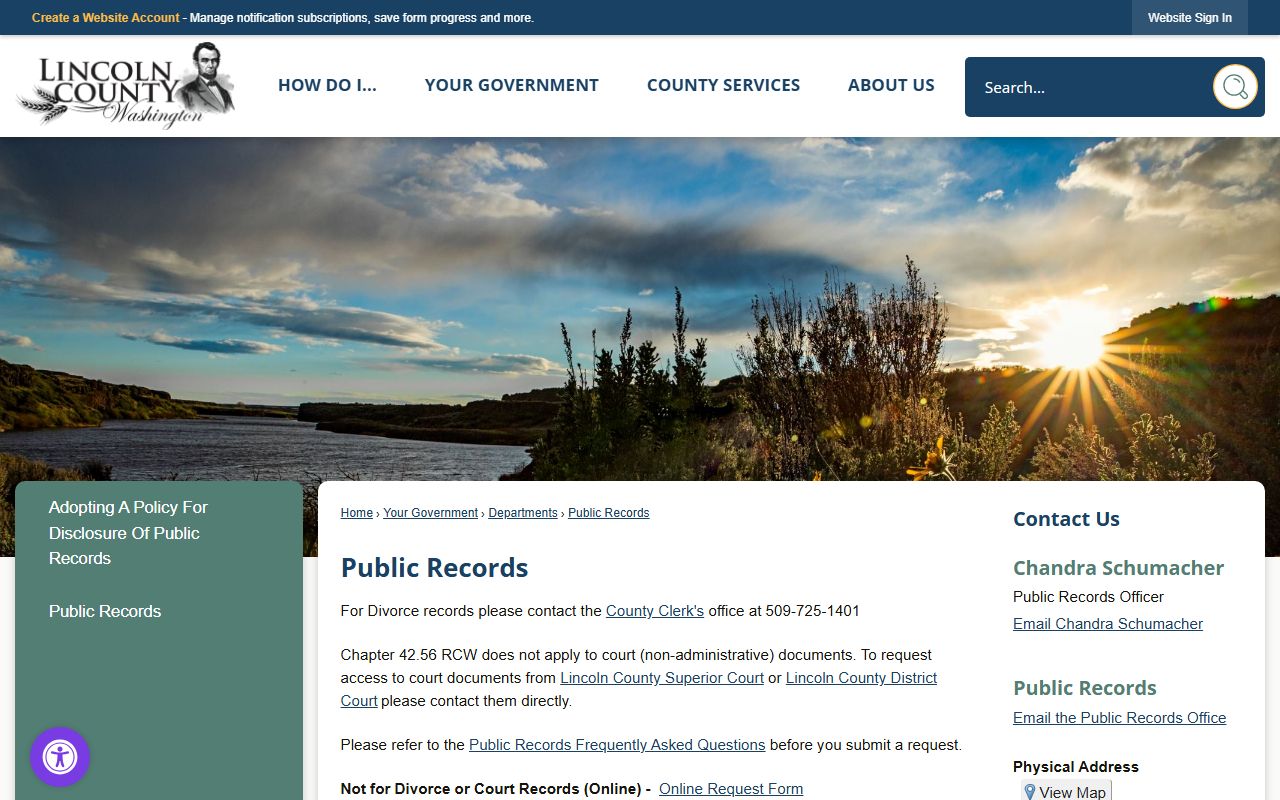 Lincoln County public records page for inmate and jail record requests