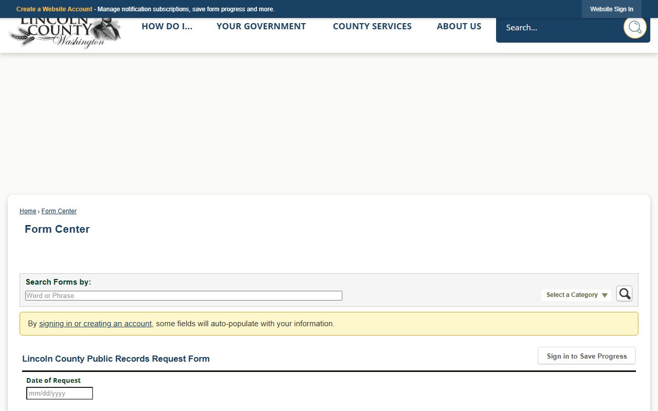 Lincoln County public records form for requesting jail booking photos