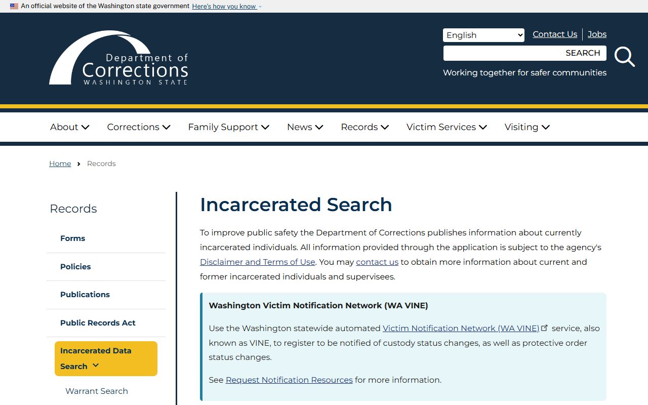 Washington DOC locator for Lincoln County sentenced inmate records